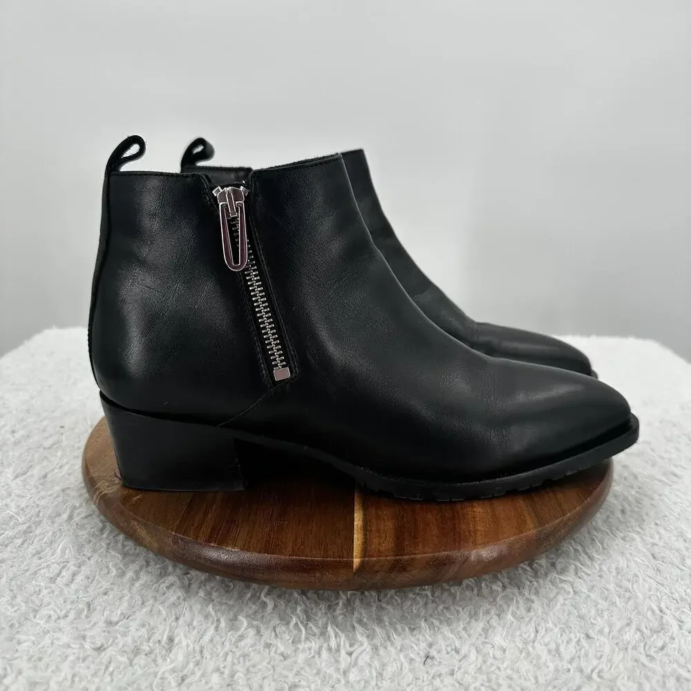 Aquatalia Boots Womens 9.5 Black Leather Fantina Weatherproof‎ Dual Zip Bootie